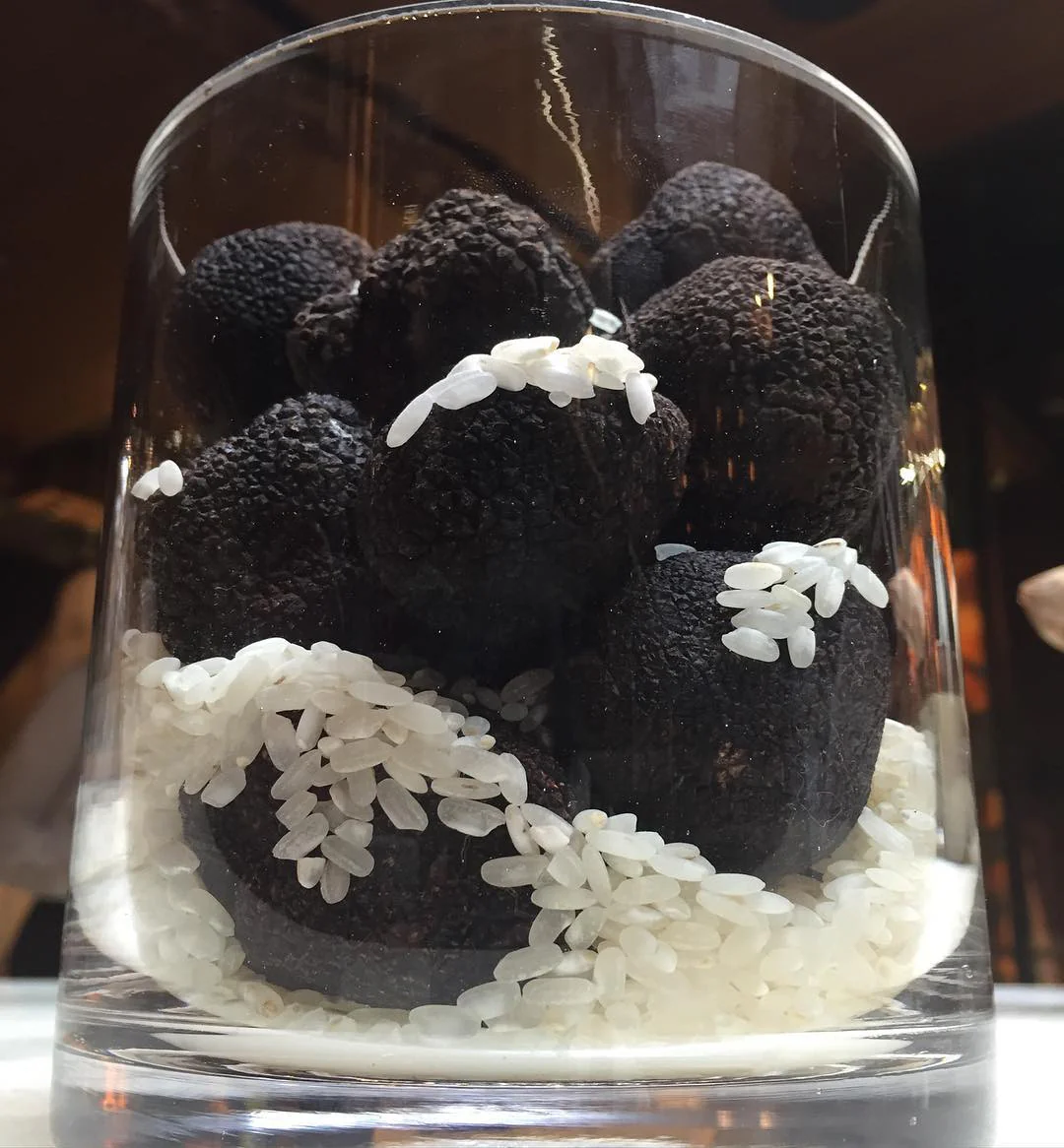 Black Summer Truffle in a Jar stored with rice fresh.