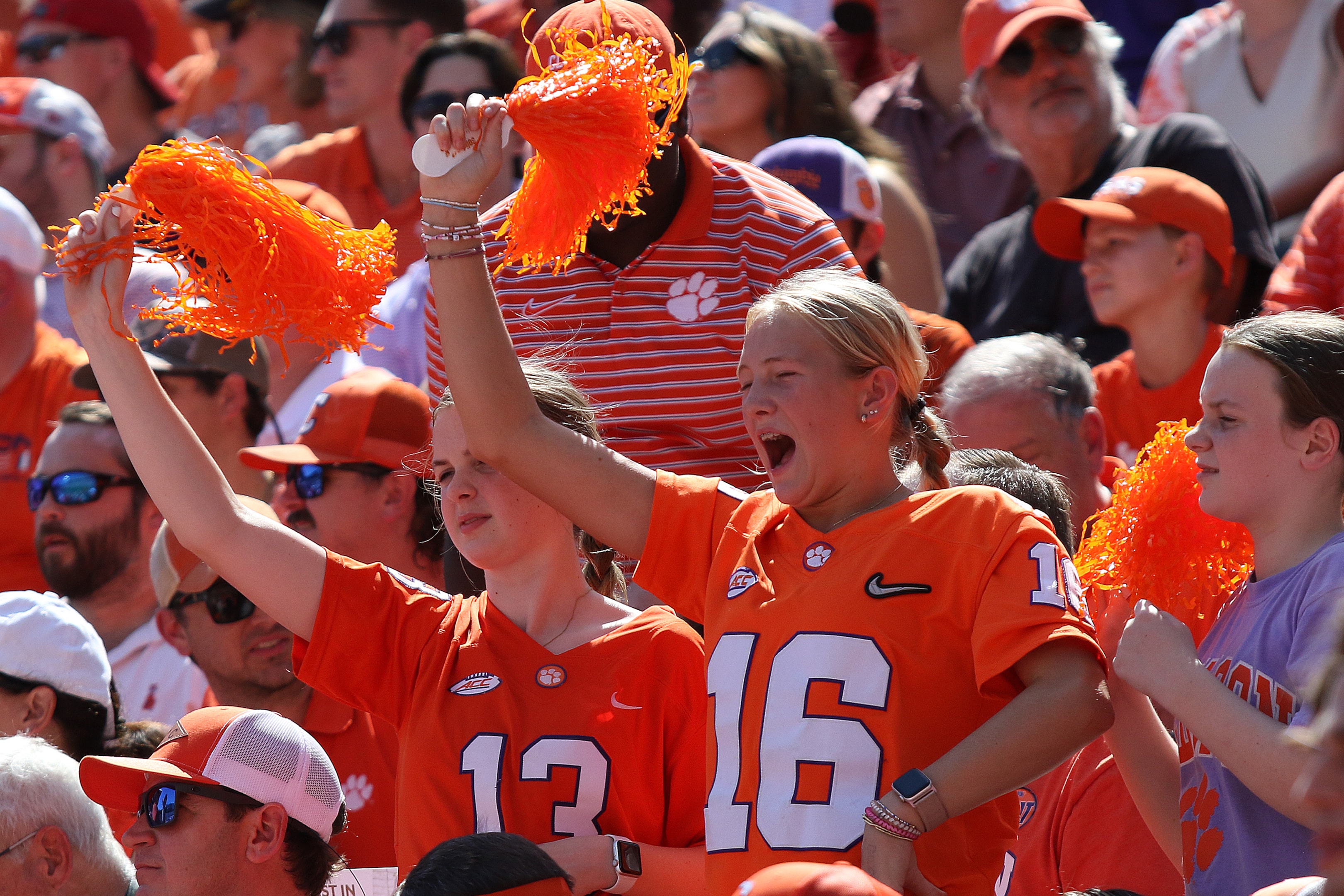 Clemson fans in the stands during a college football game between the NC State Wolfpack and the Clemson Tigers on September 21, 2024 at Clemson Memorial Stadium in Clemson, S.C.