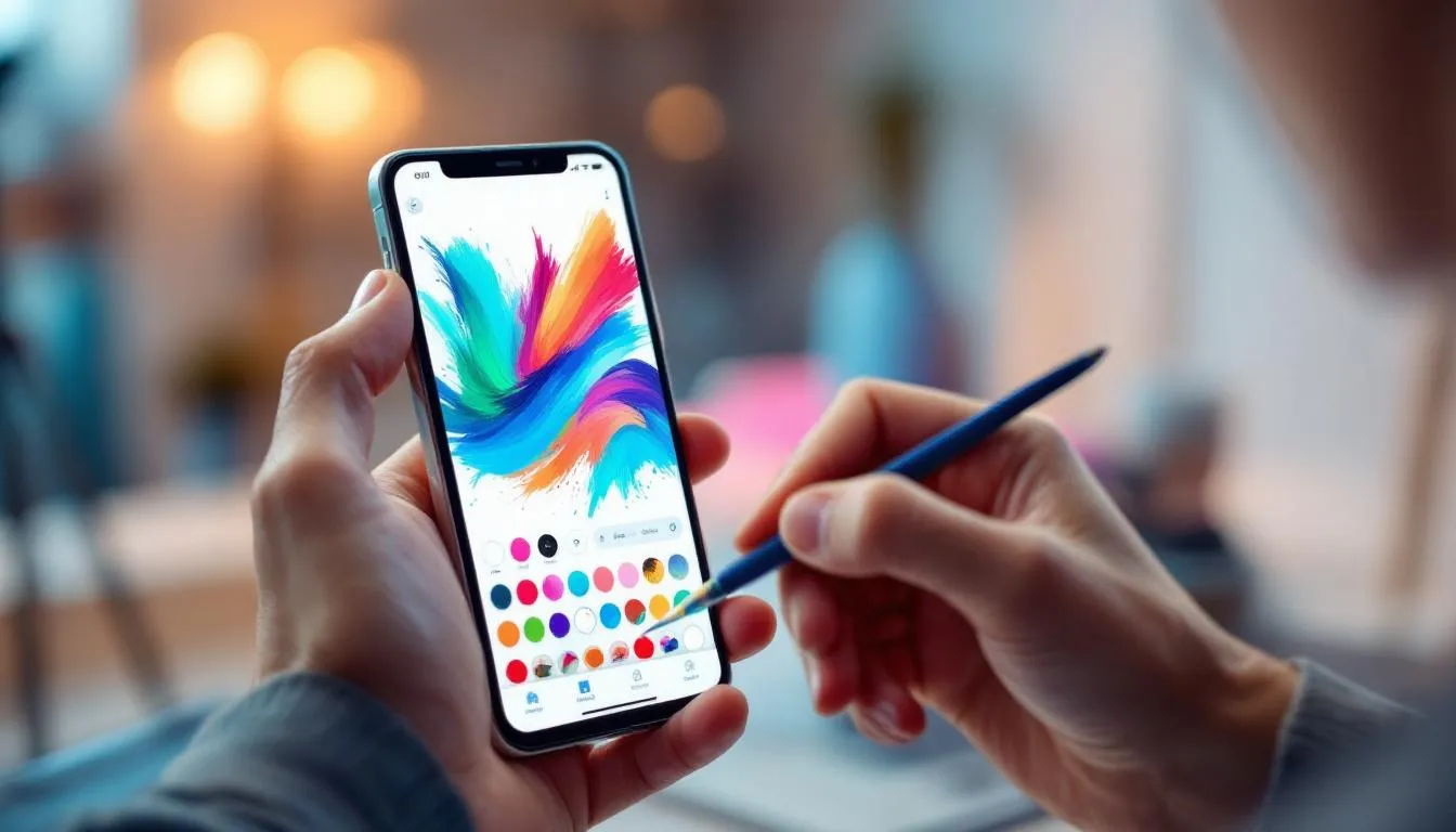 Une personne utilisant Infinite Painter sur un smartphone pour créer des œuvres d'art.