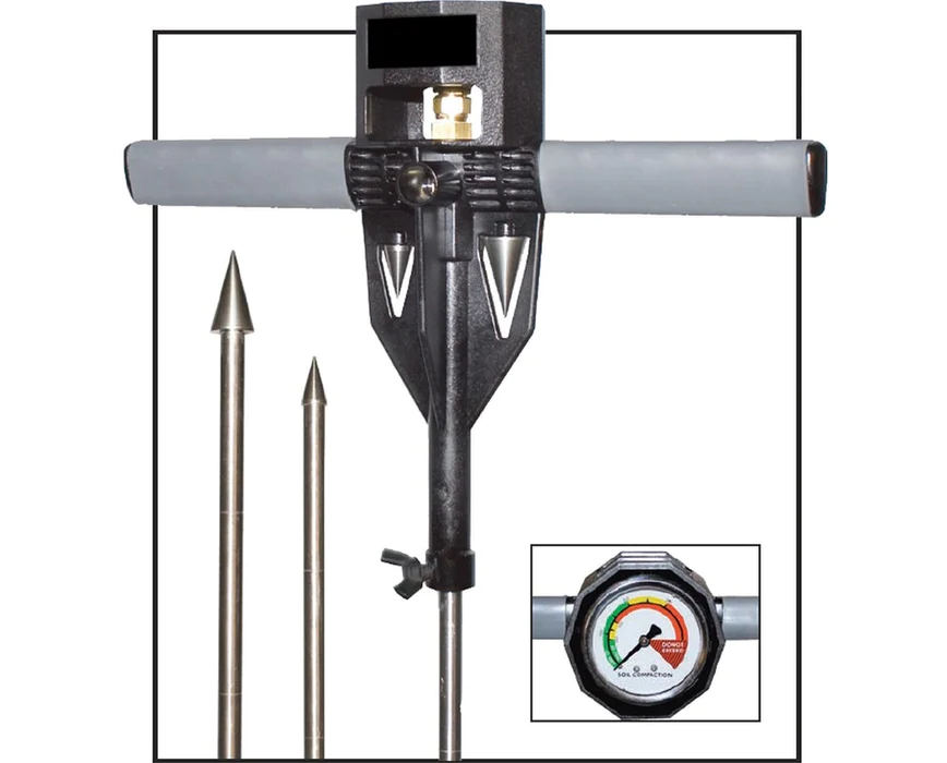 A soil compaction tester with stainless steel rod and dial