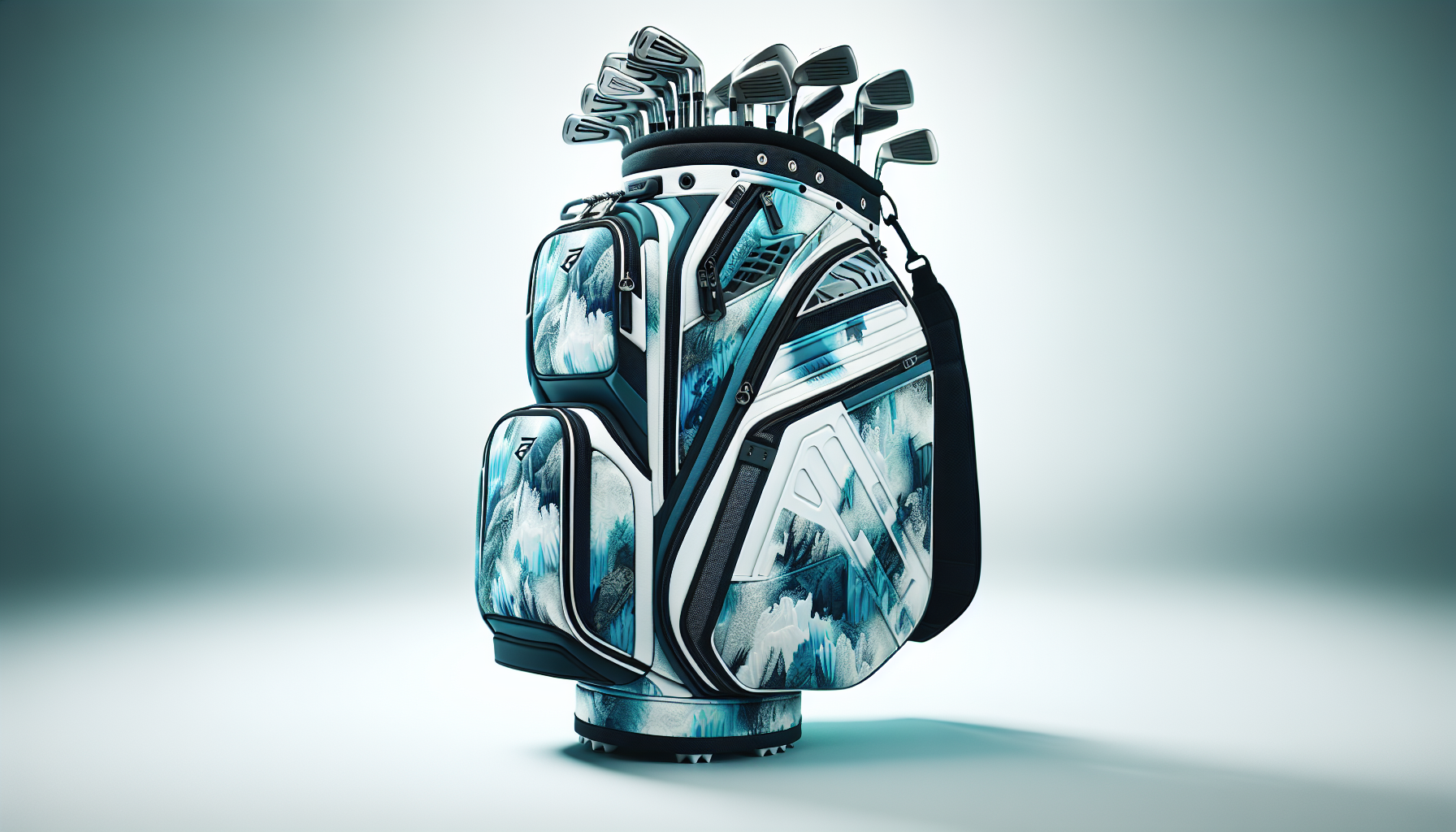 Artistic representation of the OGIO Golf WOODE Cart Bag in Arctic Camo