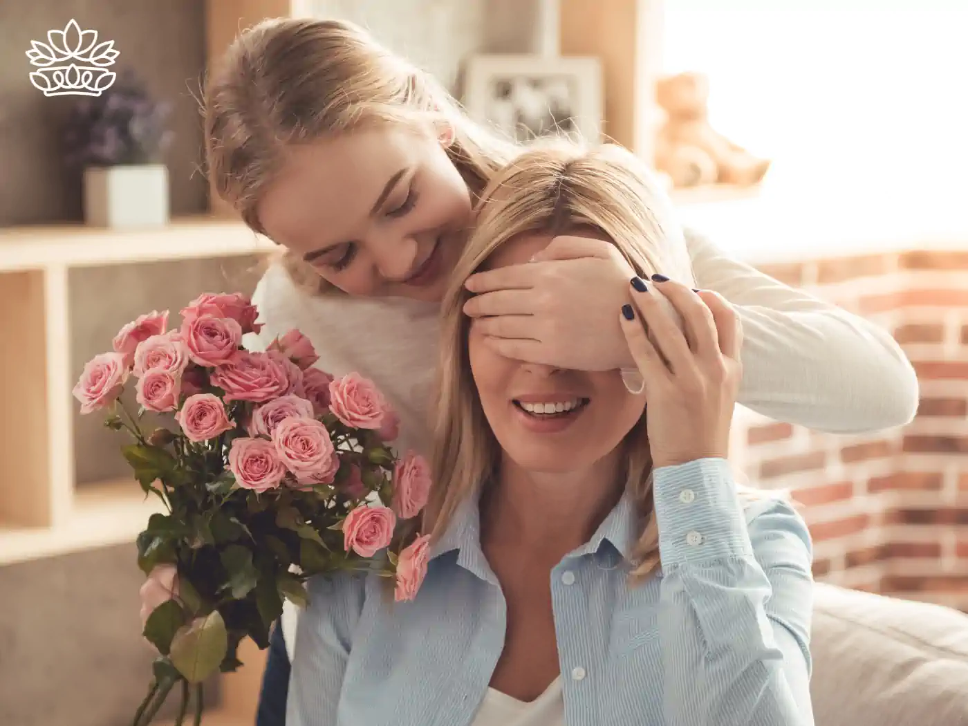 Young girl surprising her mother with a bouquet of pink roses - Zodiac Signs - Fabulous Flowers and Gifts