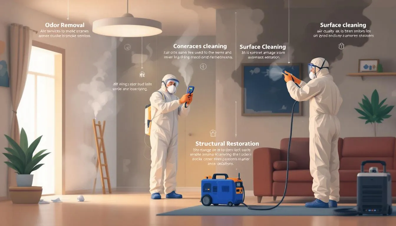A professional smoke remediation team assessing smoke damage in a home.