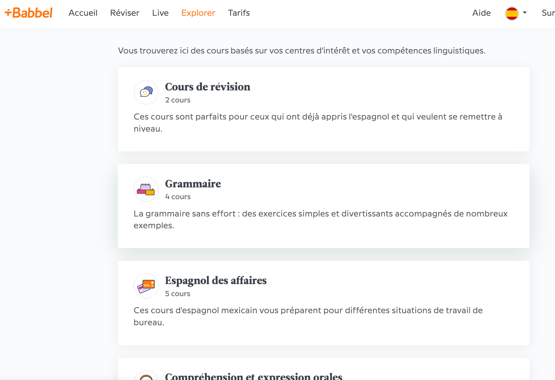 Thématiques dans l'application Babbel - sur-le-bout-de-la-langue.com
