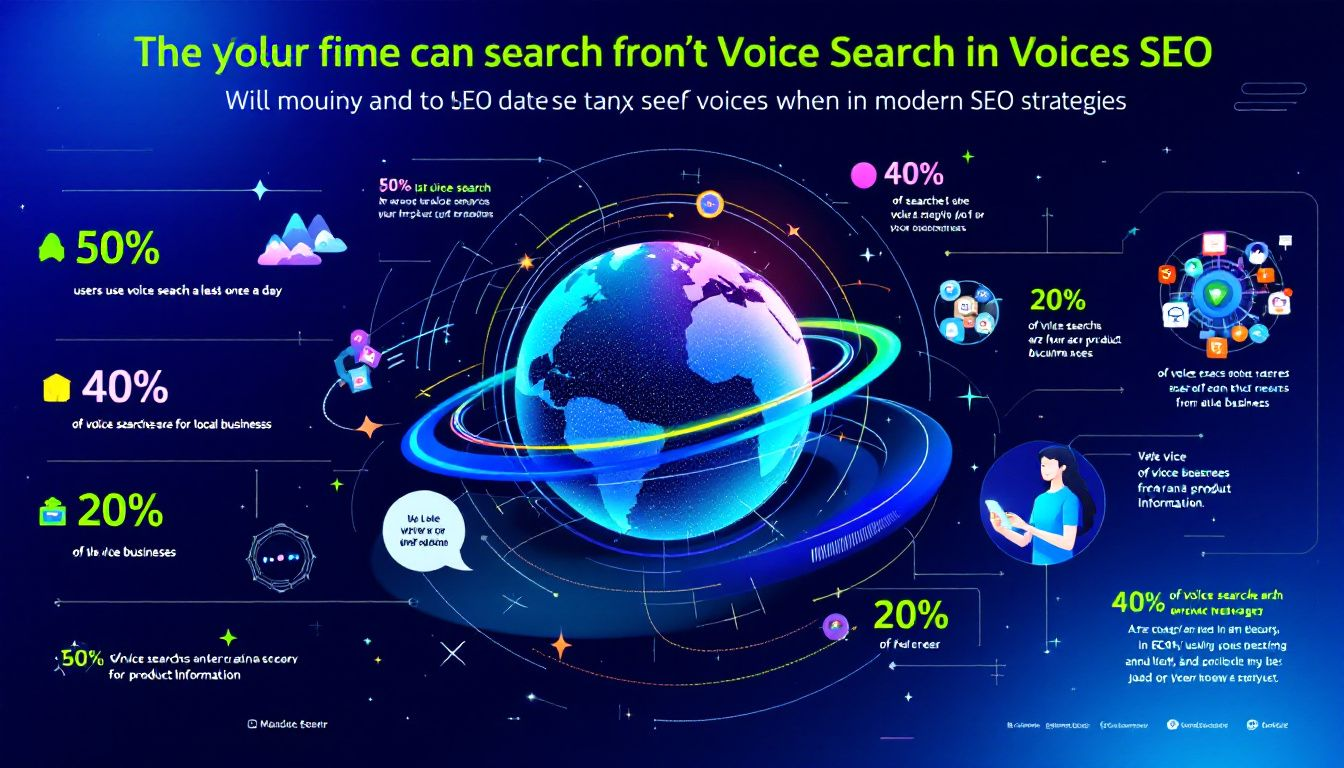 A graphic illustrating voice search optimization techniques and its importance in modern SEO strategies.