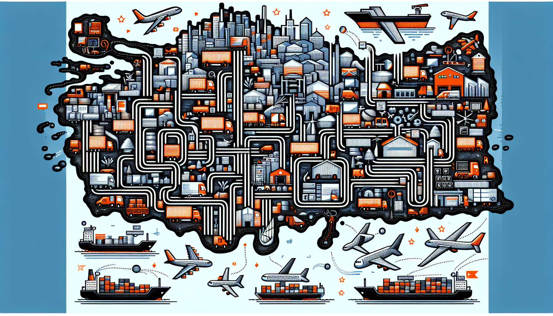 Consumer electronics distribution network illustration