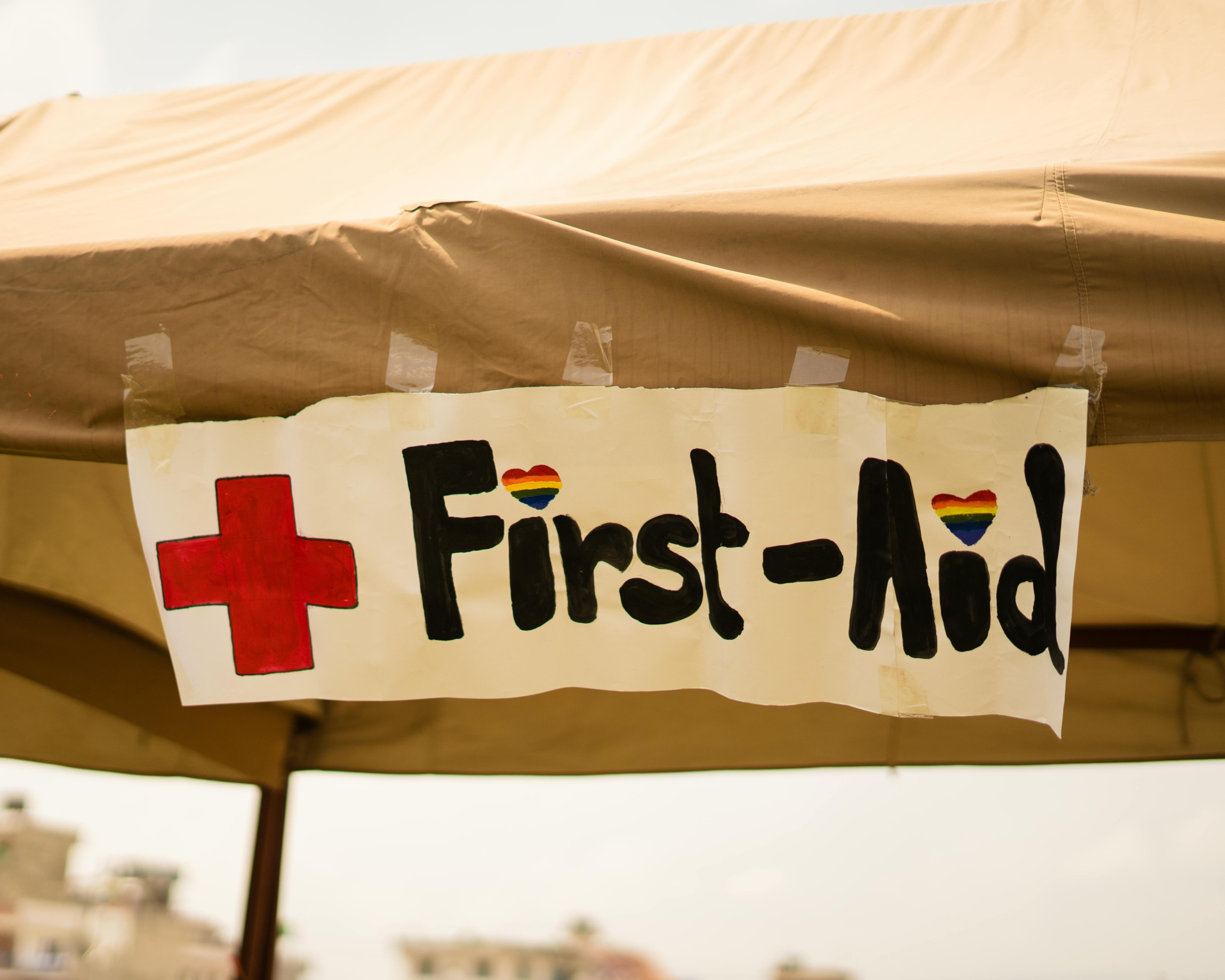 First Aid Banner in a Tent