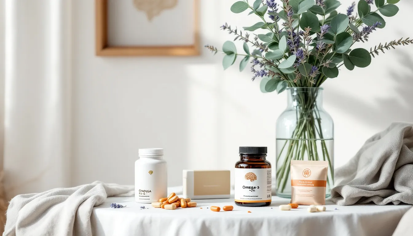 Top 8 Supplements for Memory Loss During Menopause Symptoms 1 A selection of supplements for memory loss during menopause displayed on a table.