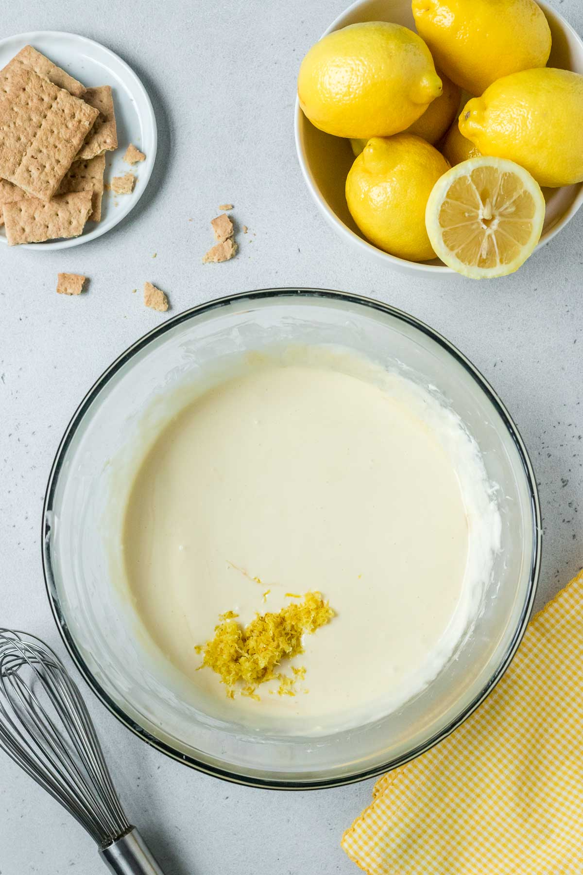 lemon zest and fresh lemon juice mixed into cheesecake bater