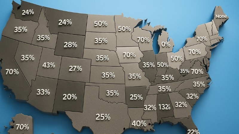 Percentage of lowest VLT allowed for car window tinting in different states 
