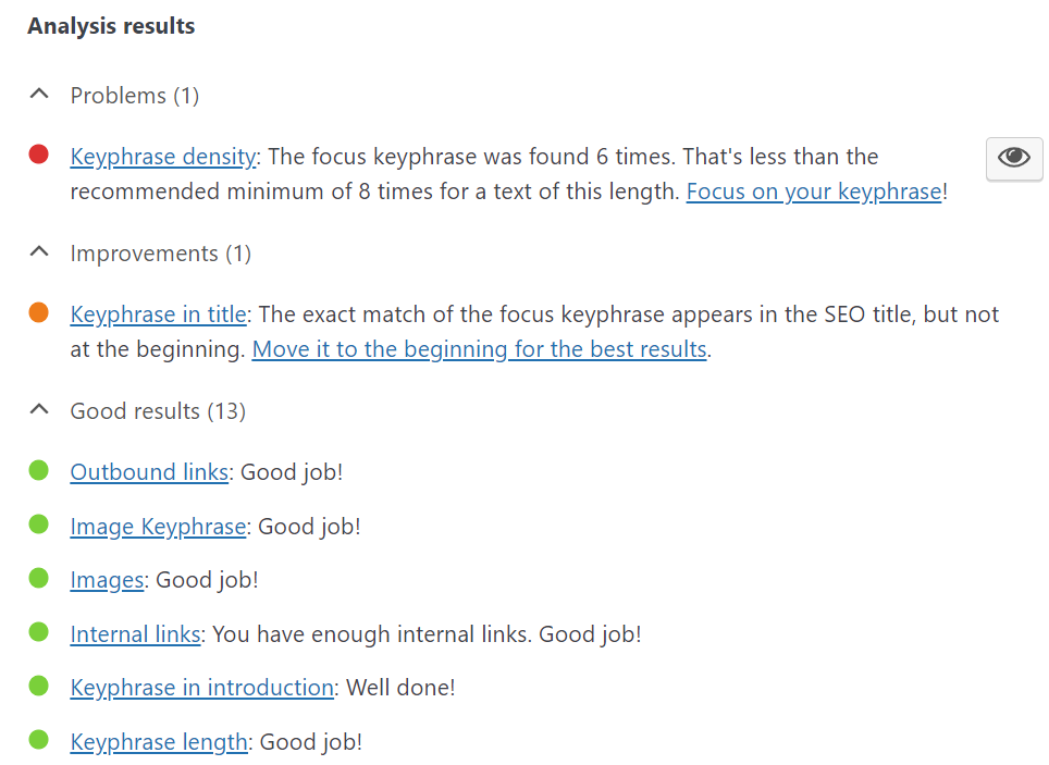 Go for green lights in Yoast SEO's analysis results