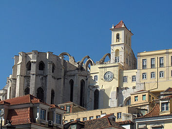 A view of Lisbon's Santa Justa Lift and Carmo Convent