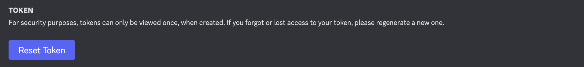 Token button on discord developer portal