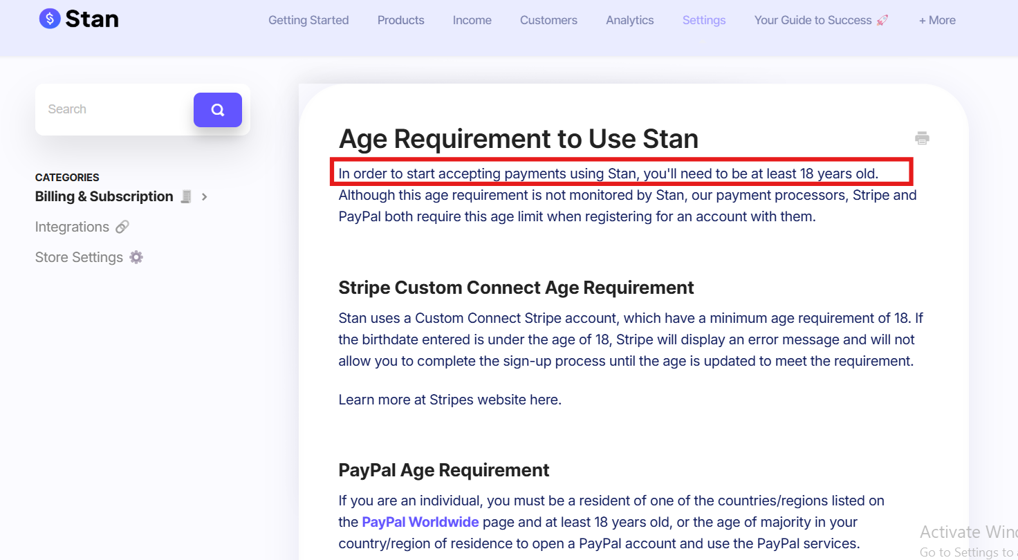 stan store age requirement