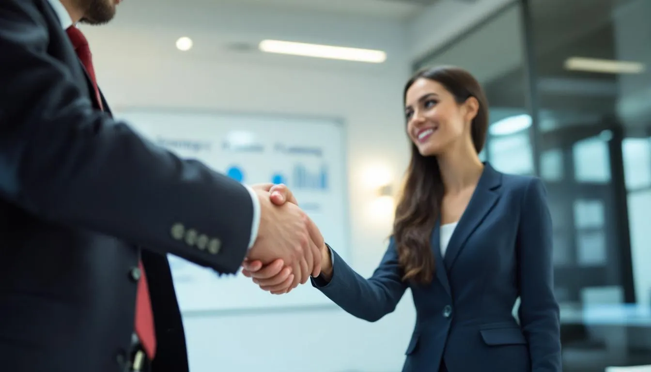 The image depicts a business handshake symbolizing a successful partnership, highlighting the importance of business continuity planning and key person insurance coverage. This moment reflects the mutual agreement to protect key employees and ensure financial stability for the business in case of unexpected events.