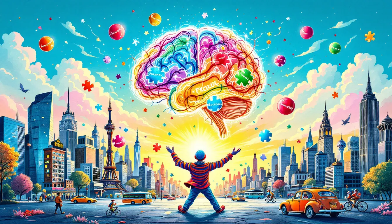 An illustration depicting the neuroscience behind multitasking with brain imagery.