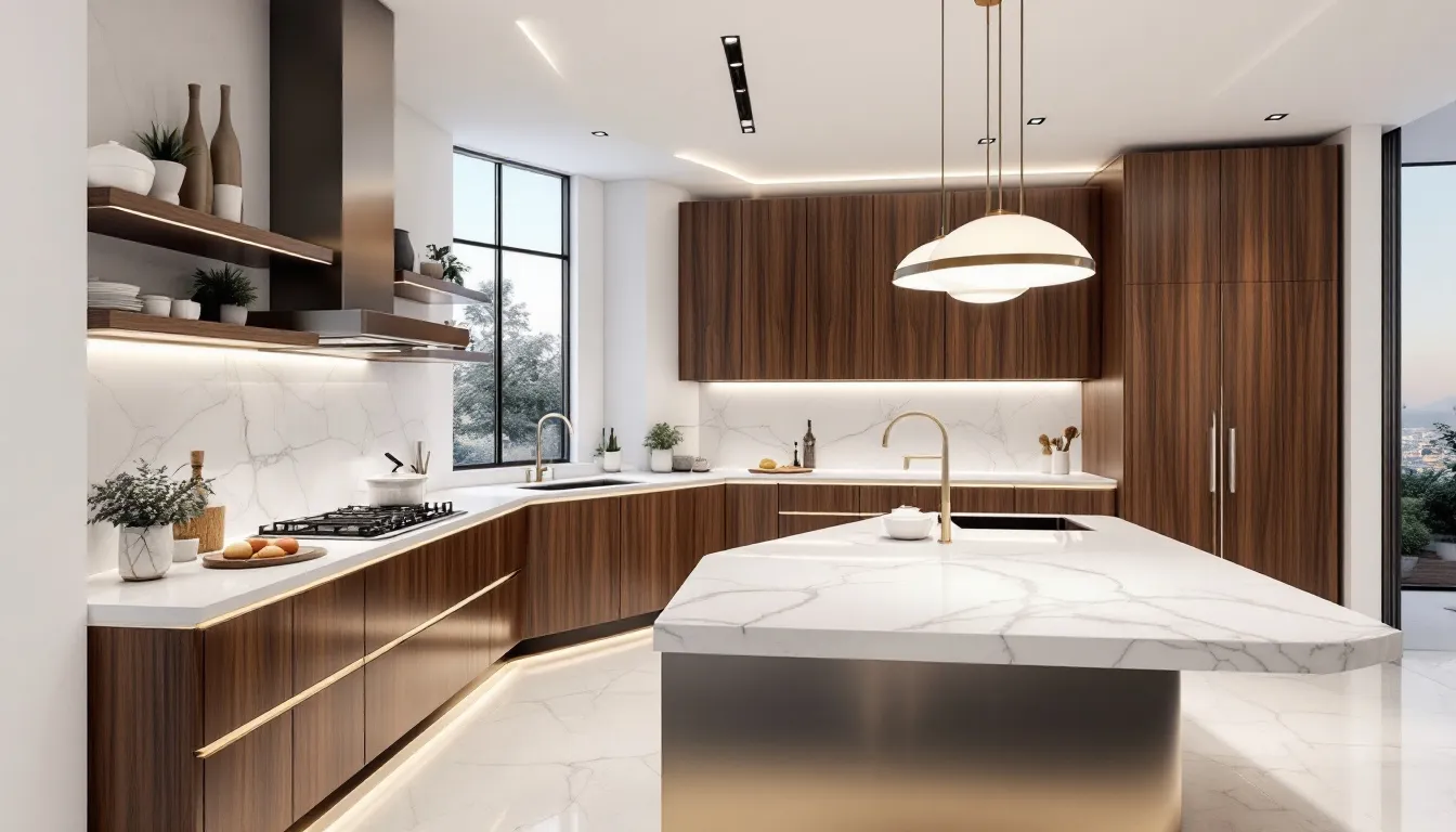 Top 10 Luxury Kitchen Remodeling Ideas for 2025 1 A luxurious kitchen featuring custom cabinetry and marble countertops.