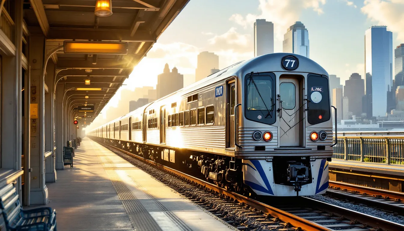 A view of a Long Island Rail Road train departing for East Hampton, illustrating travel from NYC.