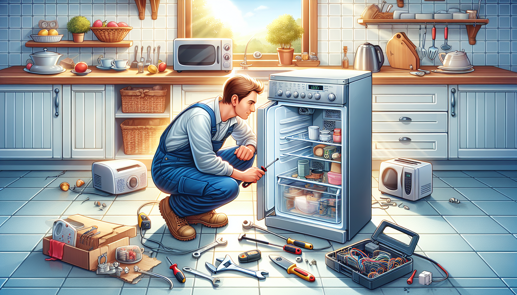 A technician performing appliance repair services in Midland, TX.