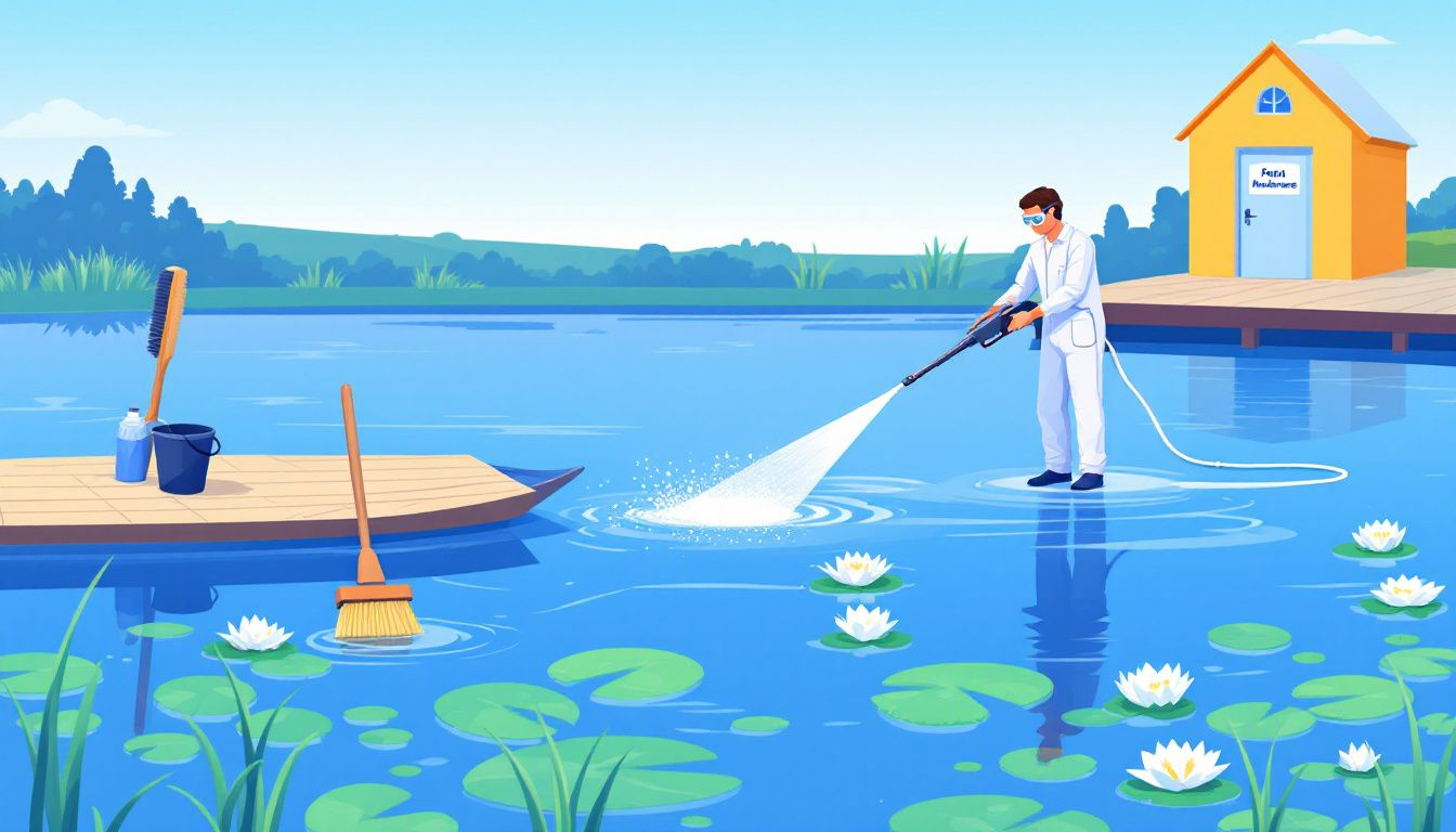 Advanced pond maintenance techniques including power washing and deep cleaning.