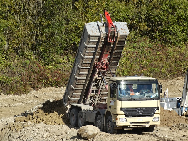 dump truck, truck, gravel plant