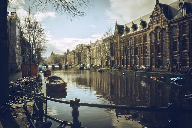 building, boat, urban, nature, amsterdam, city, water, canal