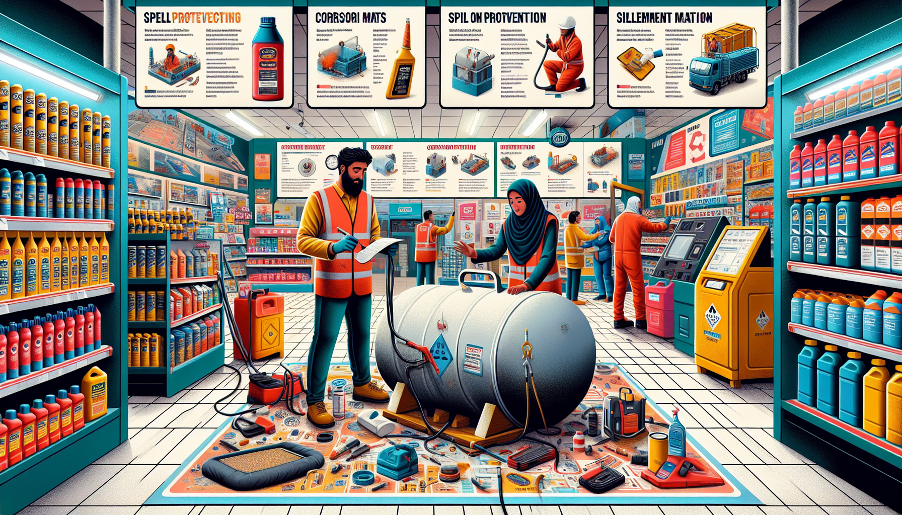 An illustration of preventive measures for fuel tank maintenance, including corrosion protection and spill prevention.