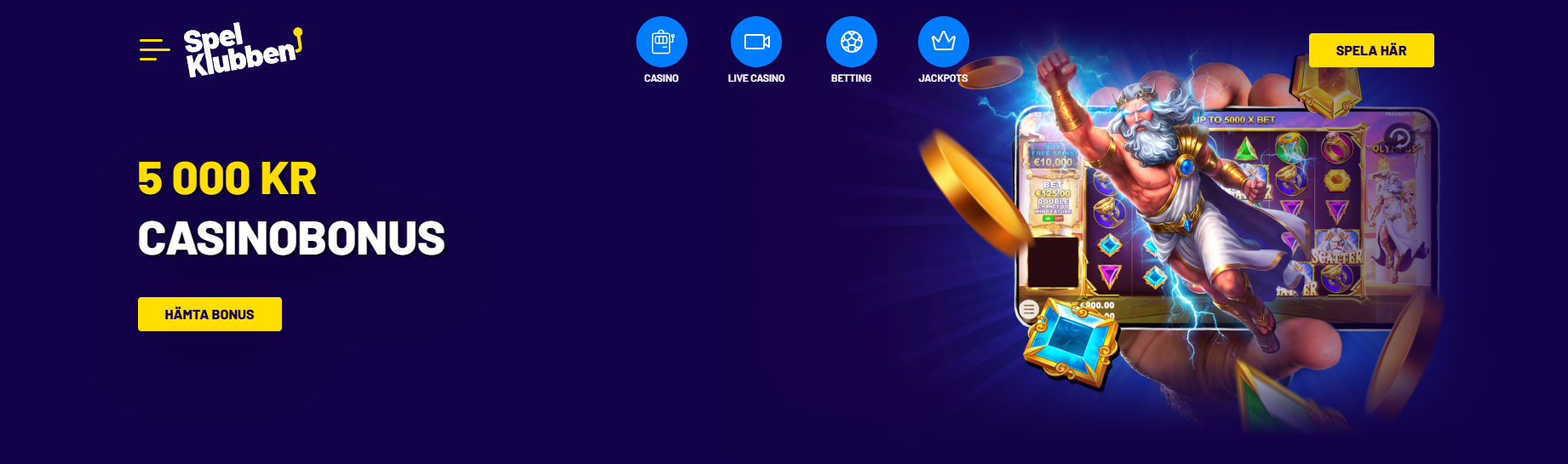 Spelklubben casinobonus – 100 % upp till 5 000 kr