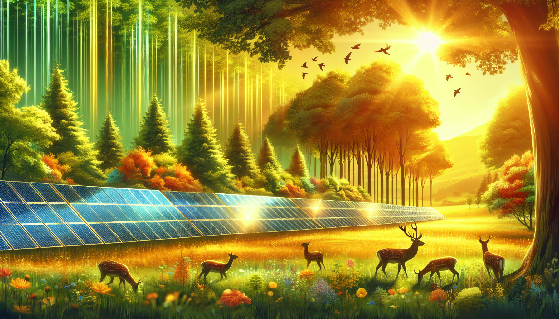 An illustration representing the environmental impact of solar panels.