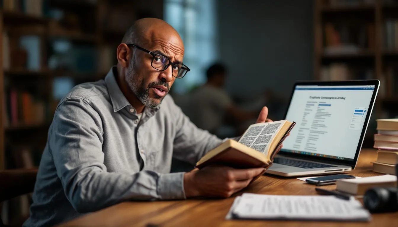 A person looking puzzled while reading a Bible, representing the dangers of cherry-picking verses.