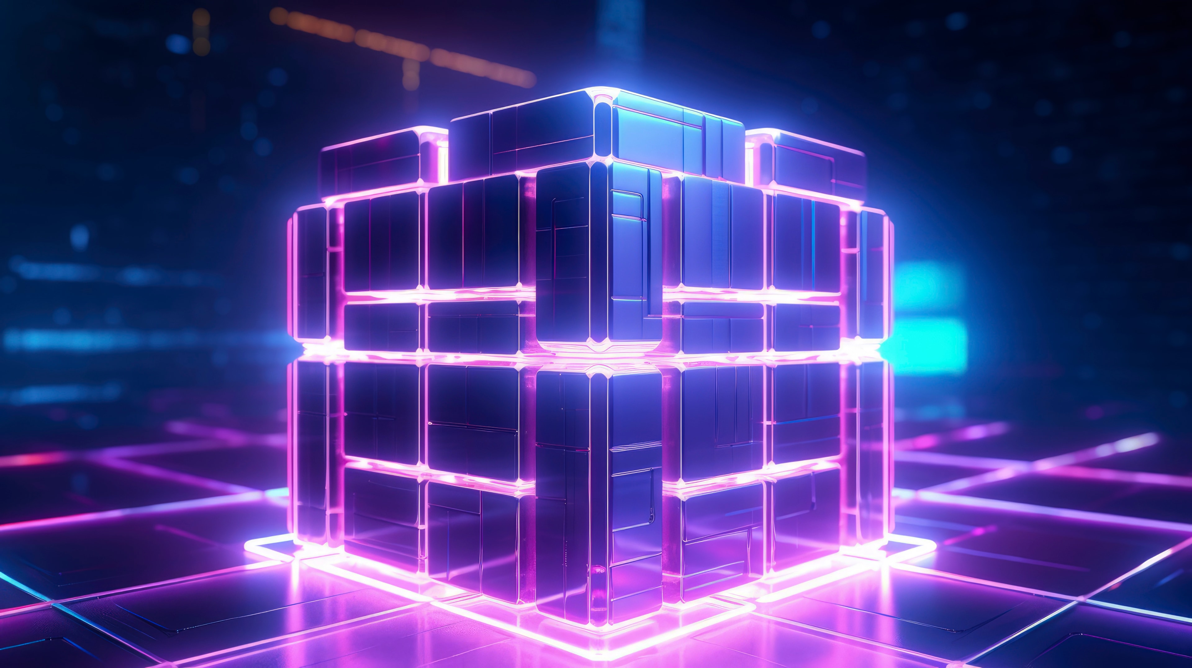 The image represents a 3d shape of a cube symbolyzing a blockchain solution