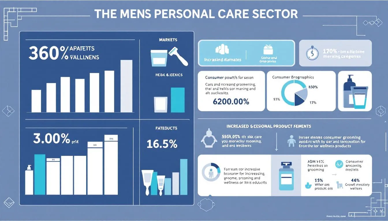 El gráfico ilustra las tendencias de crecimiento en el sector de cuidado personal masculino, destacando el aumento en la demanda de servicios de barbería y productos relacionados. Se observan datos que reflejan el impacto de estrategias de marketing en la captación de nuevos clientes y el desarrollo del negocio.