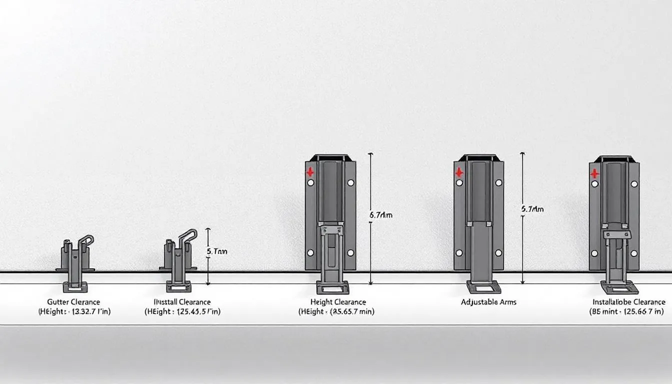 The image displays various gutter mount options for roof racks, showcasing different height variations that affect clearance. Each mount is designed to fit securely on the rain gutters of vehicles, providing strong support for load bars and accessories.