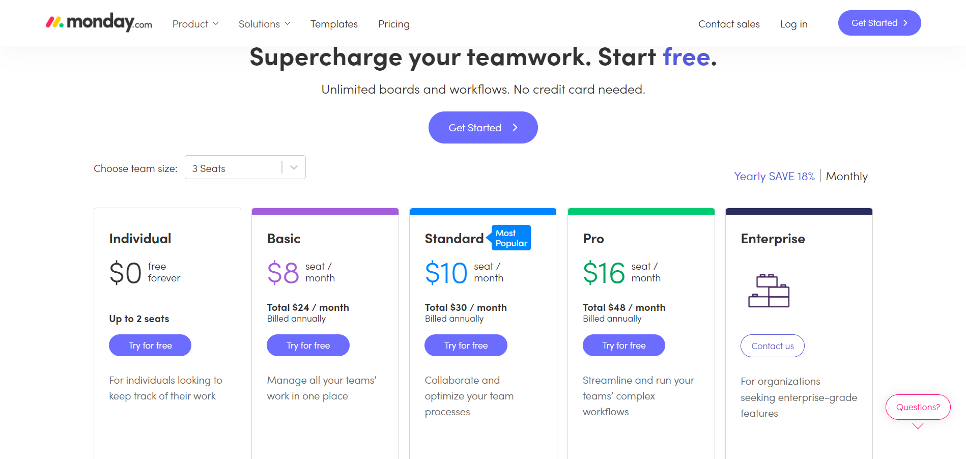 Monday.com Pricing Page