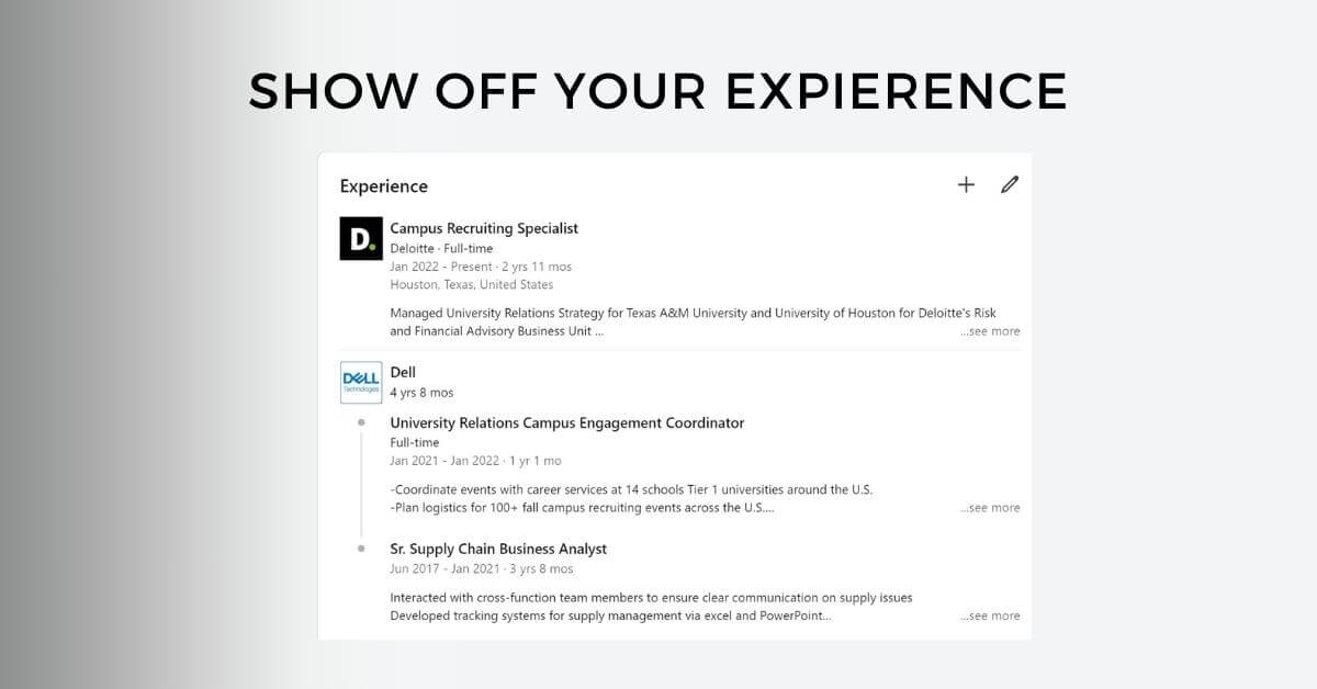 Optimize your LinkedIn Profile with key skills and experience matching job descriptions.