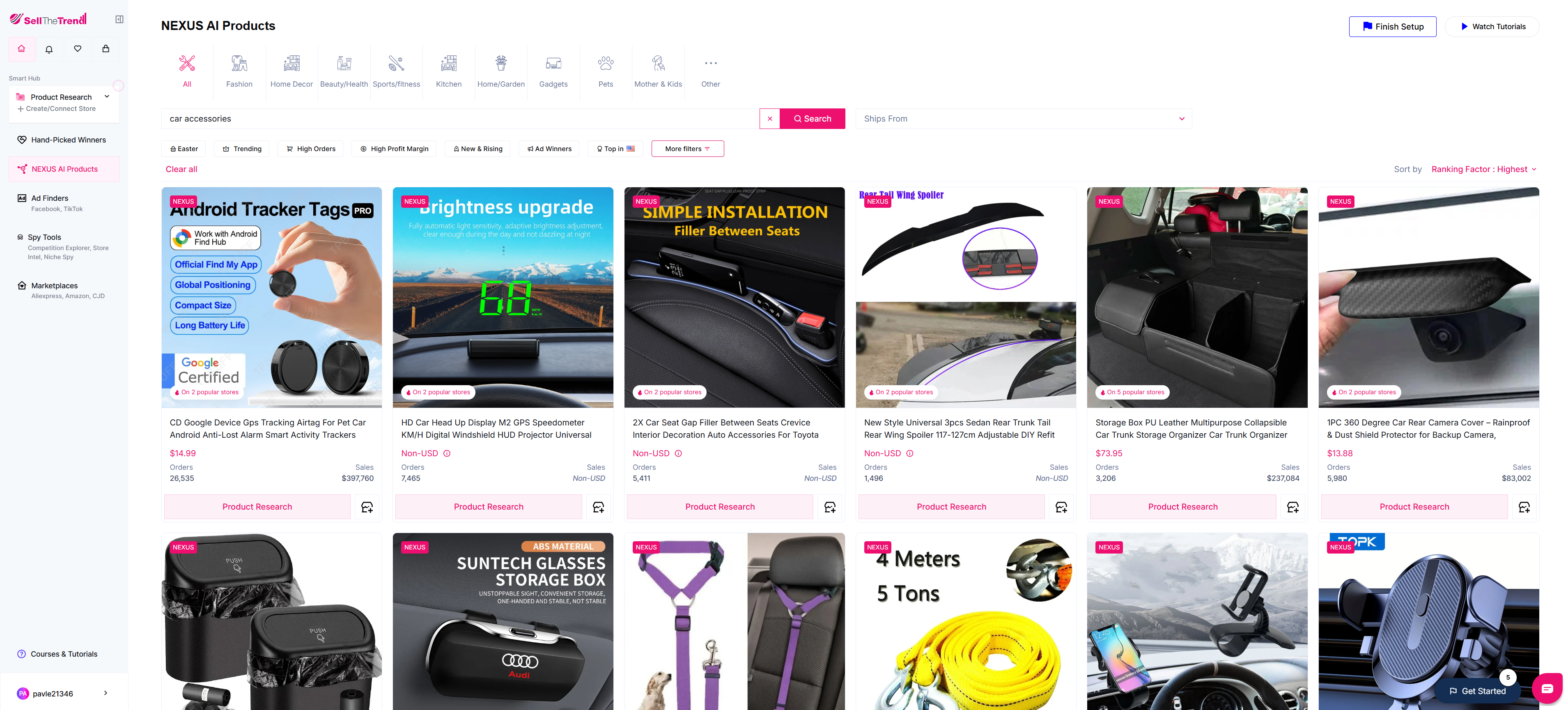 using sell the trend to find top-selling car accessories
