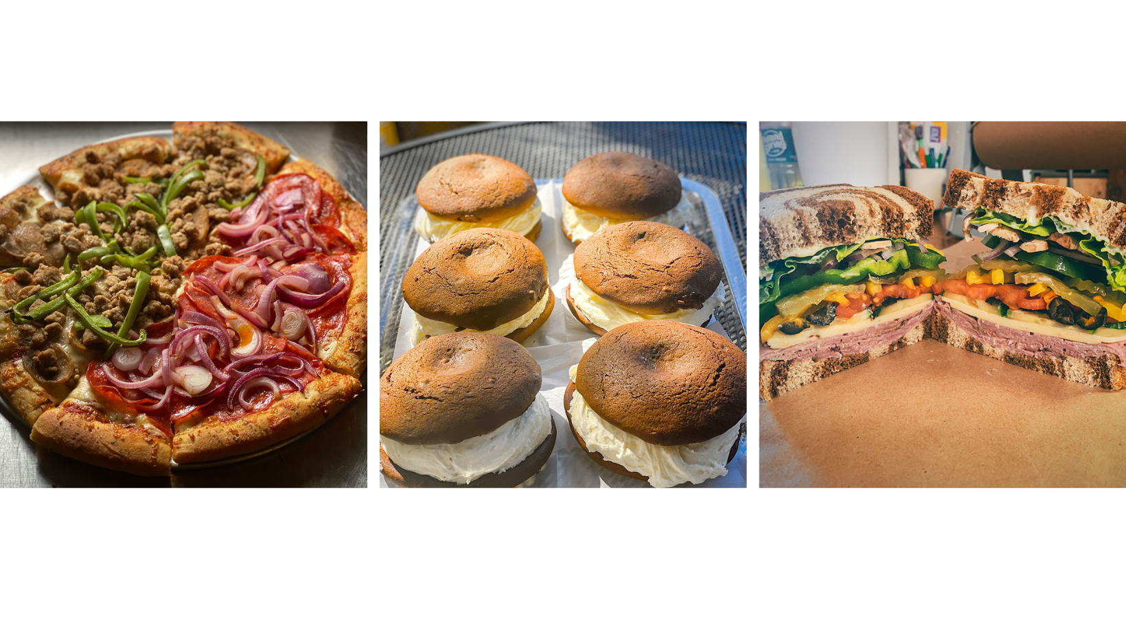 Specialty Pizza, Sandwiches and assorted baked deliciousness like the Maine Whoopie Pie