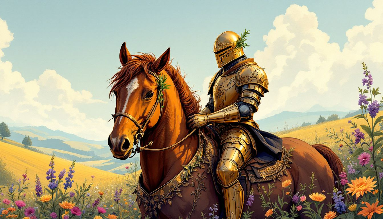 An artistic representation of the Knight of Pentacles tarot card.