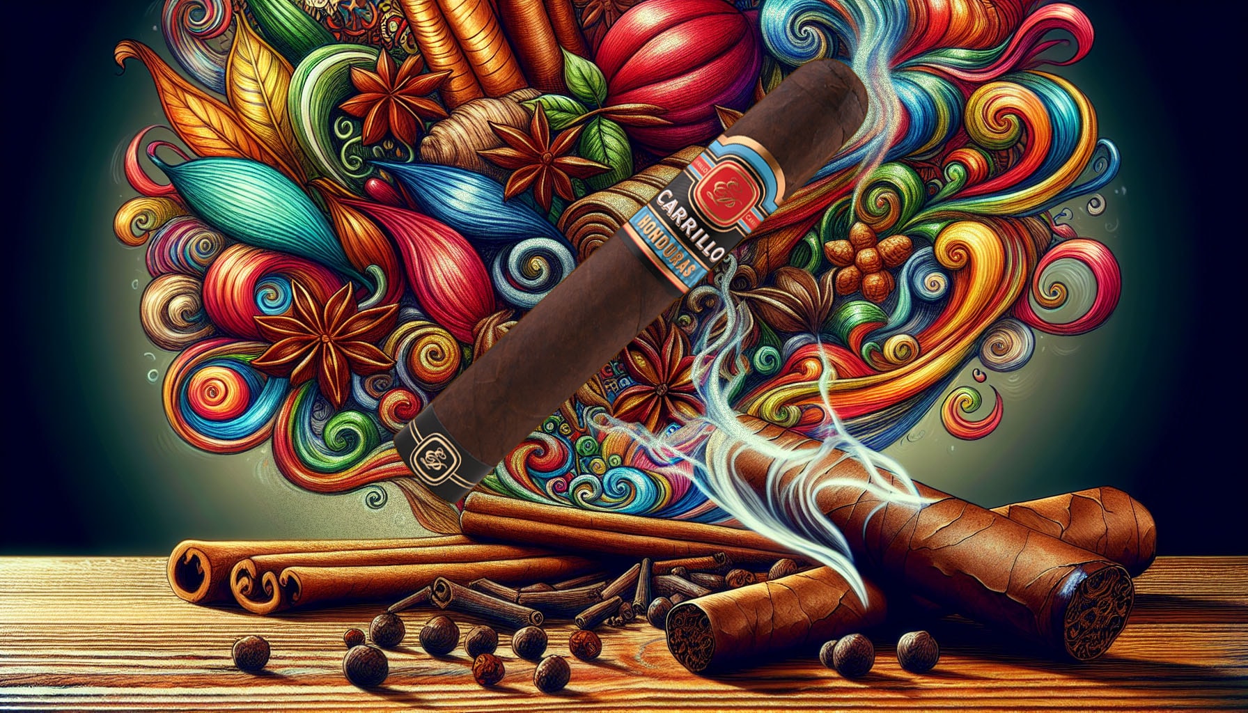 An artistic interpretation of flavor notes in cigars.