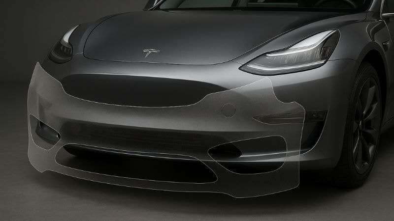 Installation of PPF only on the front bumper of the Tesla