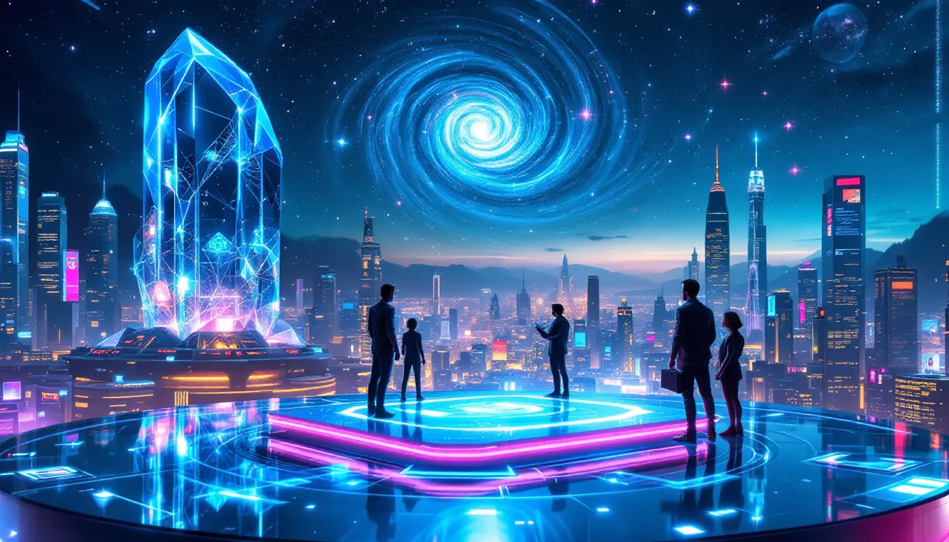 A futuristic concept image illustrating the evolution and future potential of AI search engines.