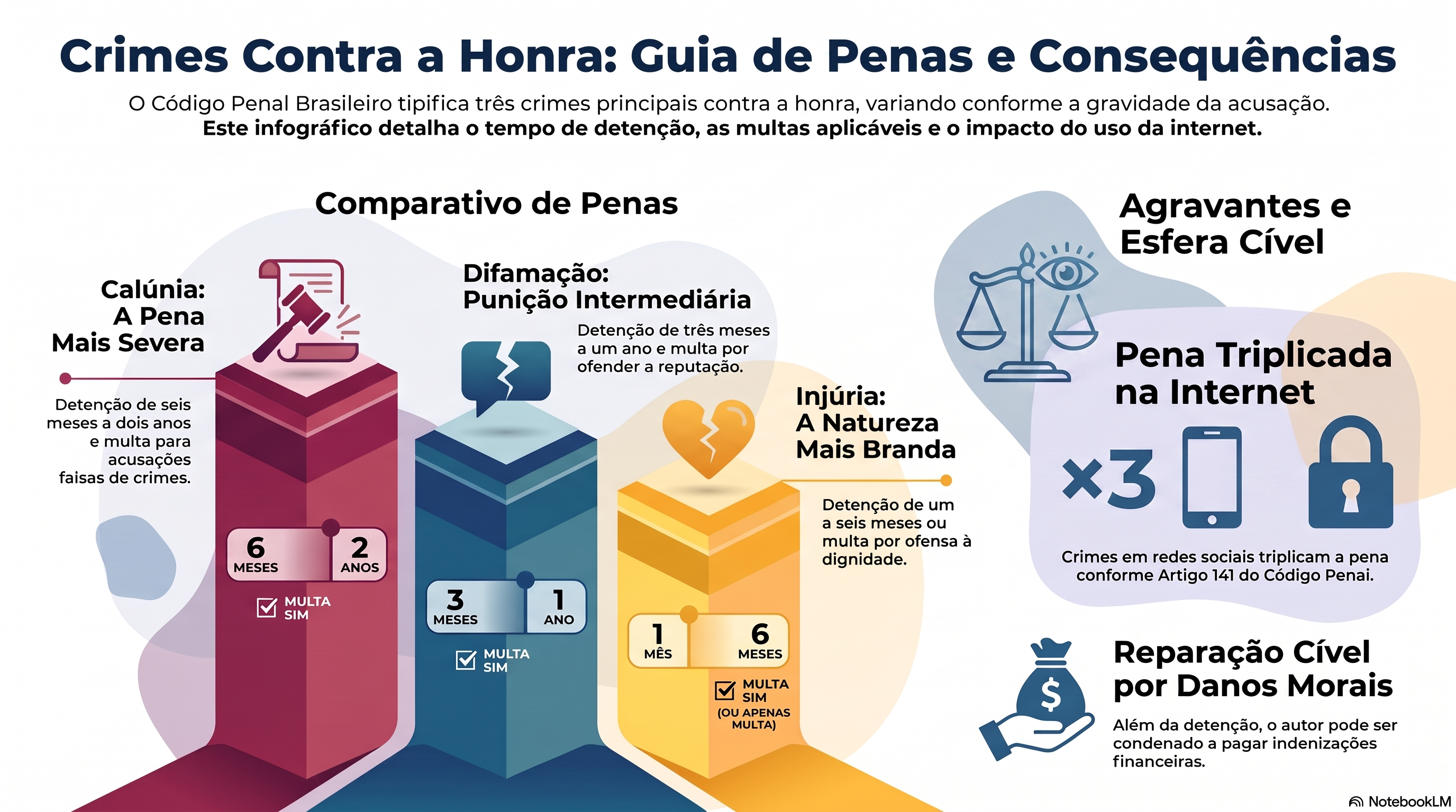 Qual é a pena para calúnia, difamação e injúria?