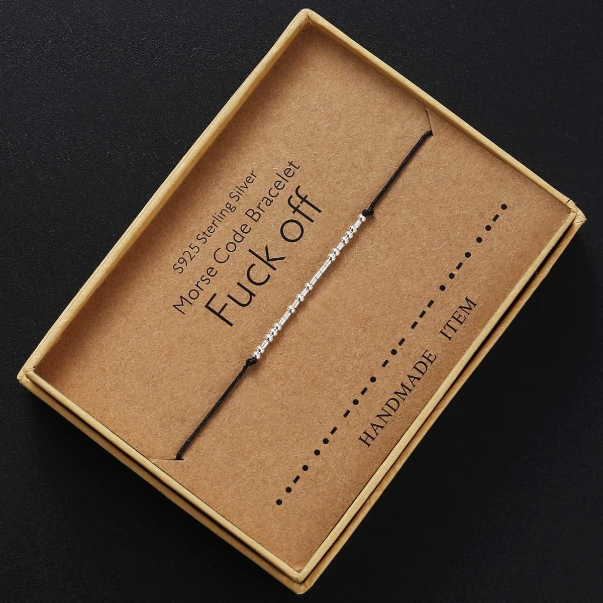 Suyi Bracciale Amicizia In Codice Morse Con Perline In Argento 925 E Corda Seta - Regalo Significativo Per Migliore Amica, Sorella, Compleanno Donna, Regolabile
