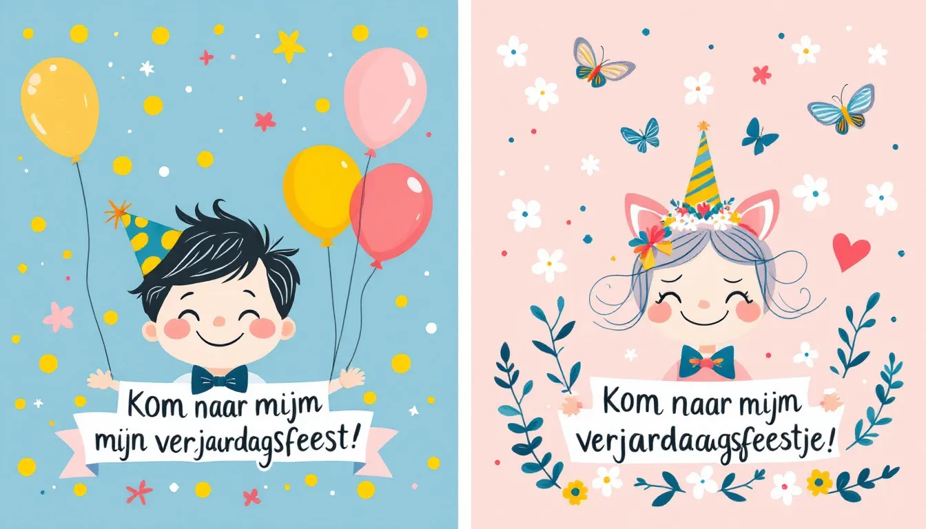 Leuke uitnodigingskaarten voor jongens en meisjes, met verschillende thema's.