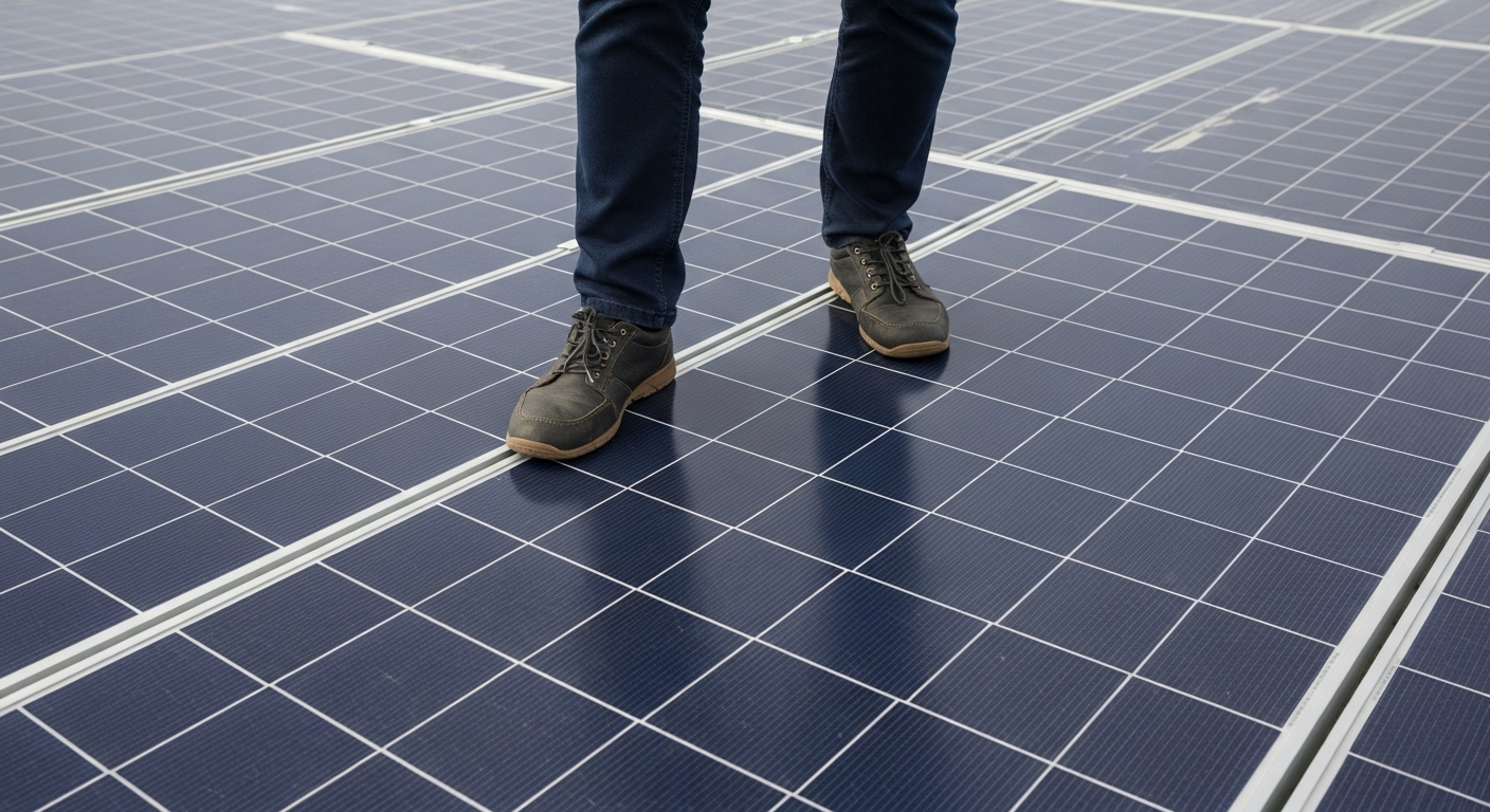 Czy można chodzić po panelach fotowoltaicznych jak mężczyzna na zdjęciu?
