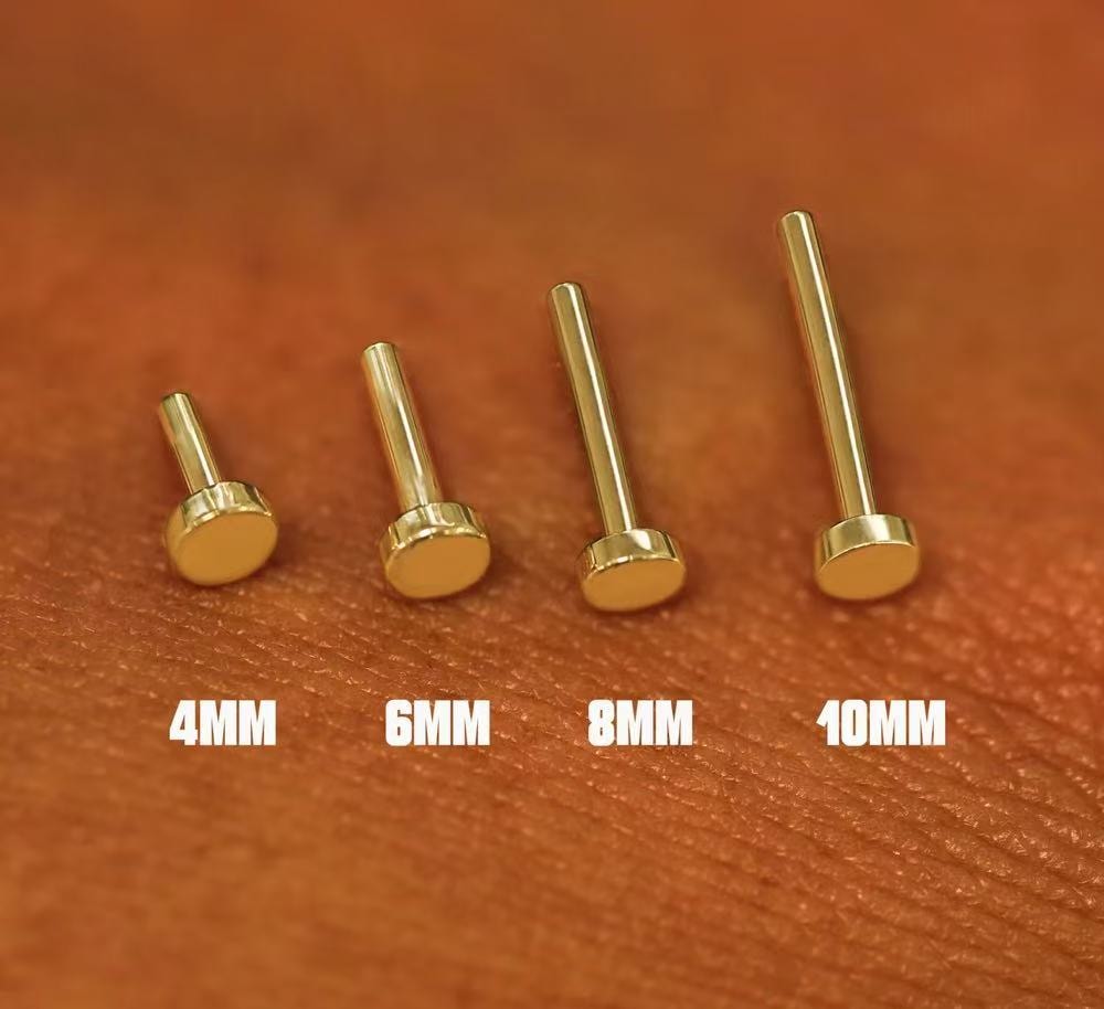 Different flat back stud earrings post length.