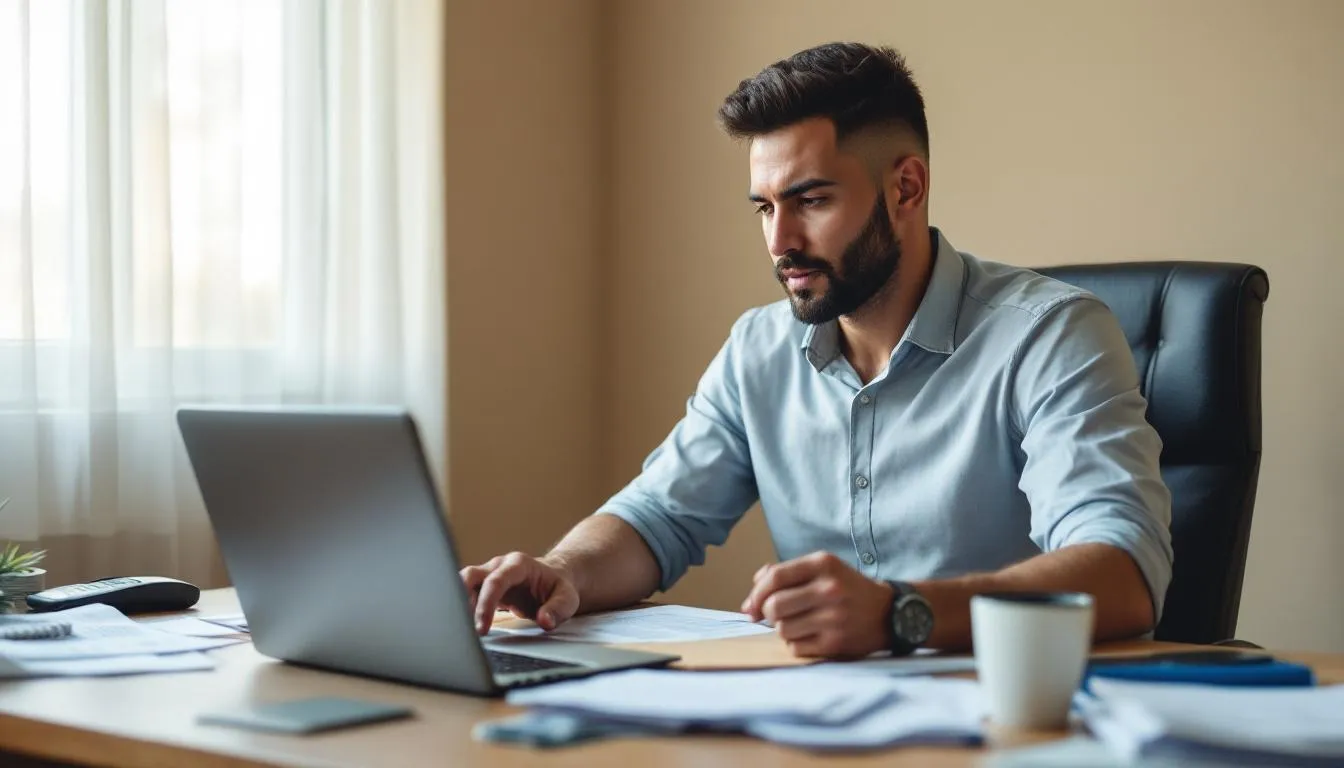A small business owner is thoughtfully evaluating various business loan options, including term loans and working capital from online lenders, to find the best financing solutions that meet their company's needs while considering costs and repayment terms. The image highlights the importance of understanding different loan products and the role of lenders in supporting small businesses' financial health.