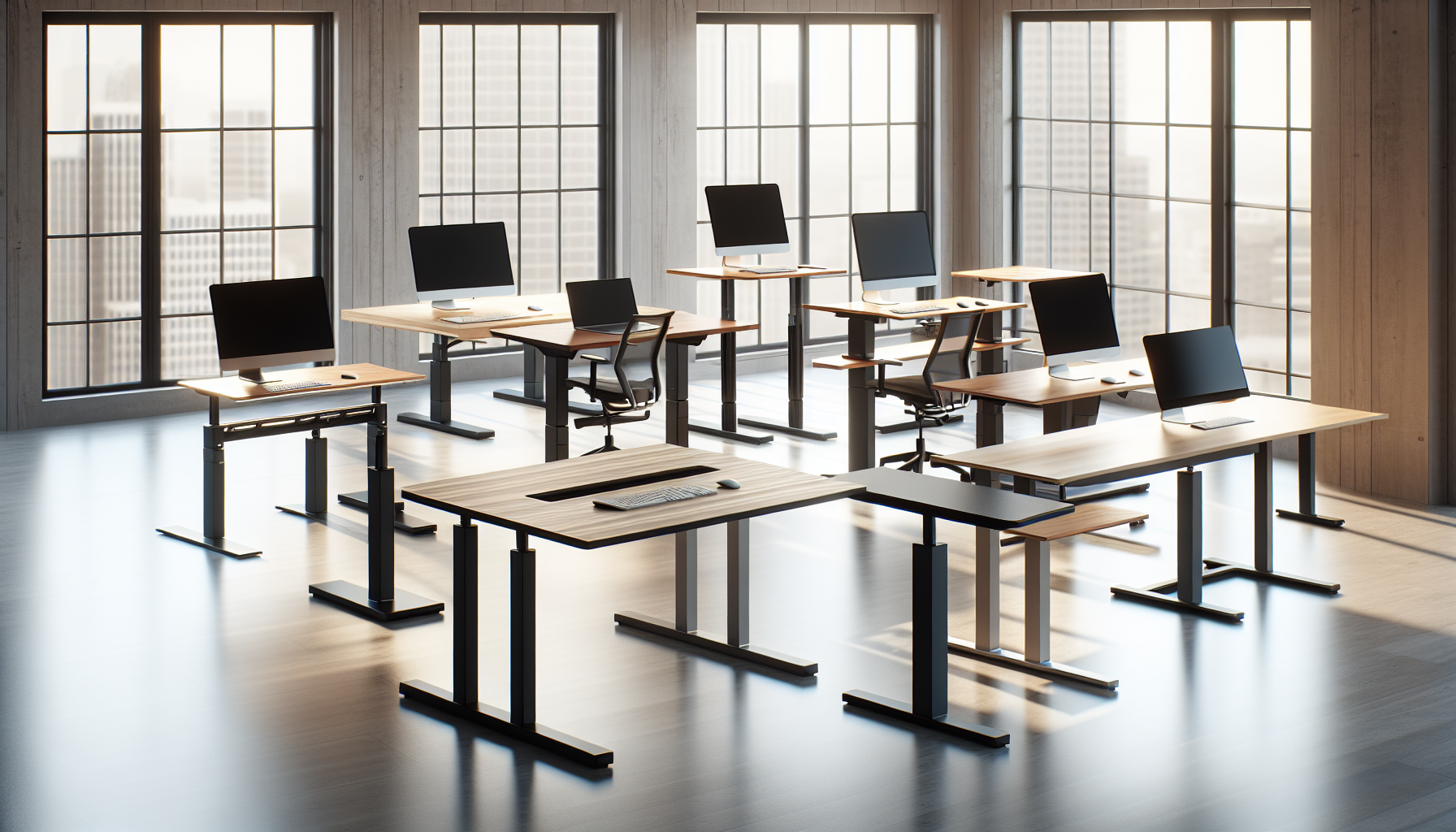 Illustration of different types of sit stand desks