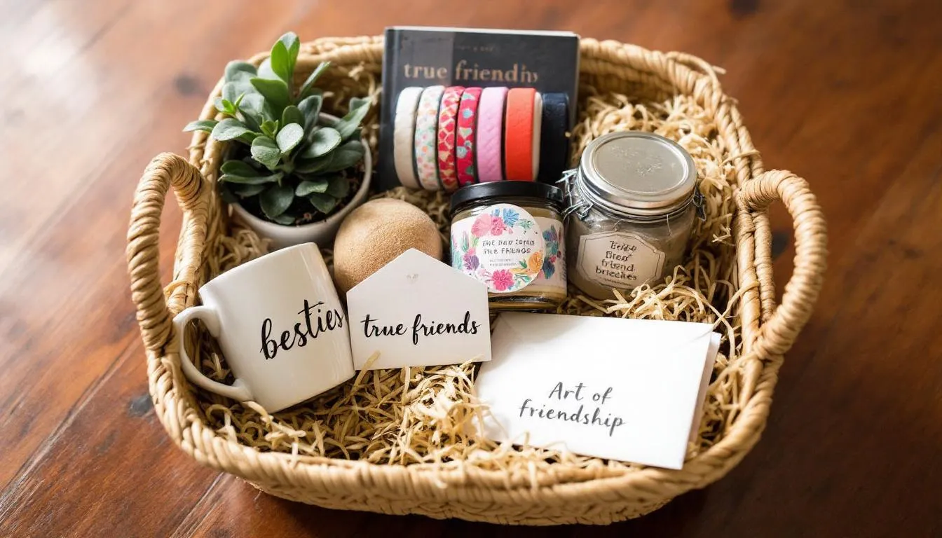An array of personalized friendship gifts is displayed, including custom mugs, jewelry, and photo gifts that celebrate the bond between best friends. Each item is designed to feel special and meaningful, perfect for various occasions such as birthdays or just to show appreciation for important people in life.