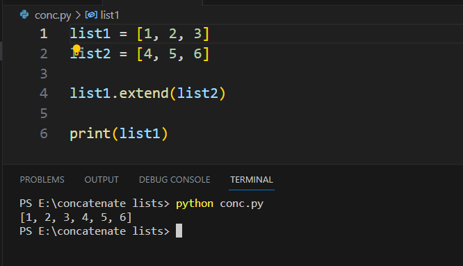 Concatenating Lists Using the 'extend()' Method